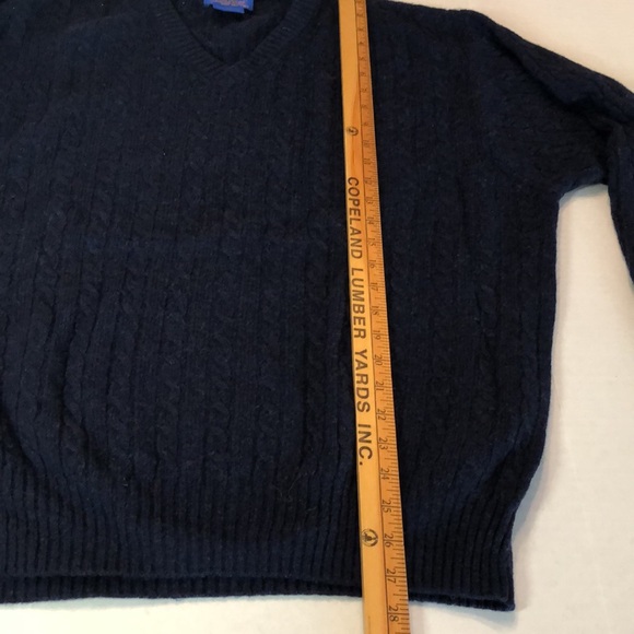 Pendleton Lambswool Cable V neck Navy Blue Long Sleeve Winter Sweater XL Mens - Picture 5 of 6